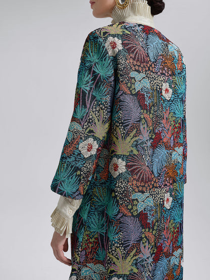 El Yapımı Çok Çiçekli Jakar Boncuklu Ceket