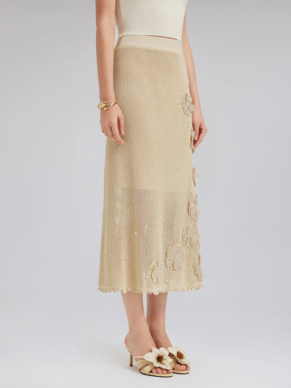 El Örgüsü Dantelli Boncuklu Triko Etek