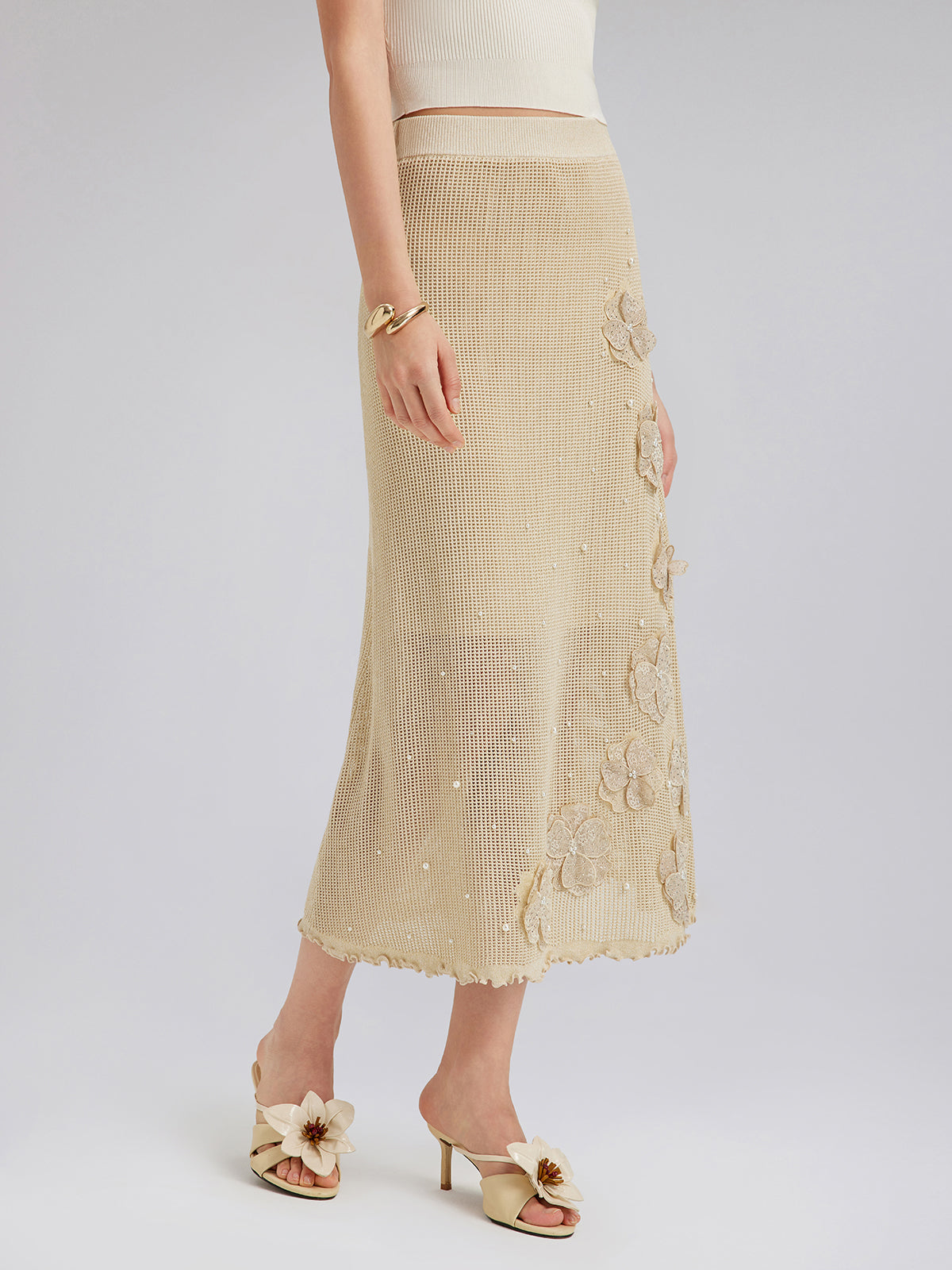 El Örgüsü Dantelli Boncuklu Triko Etek