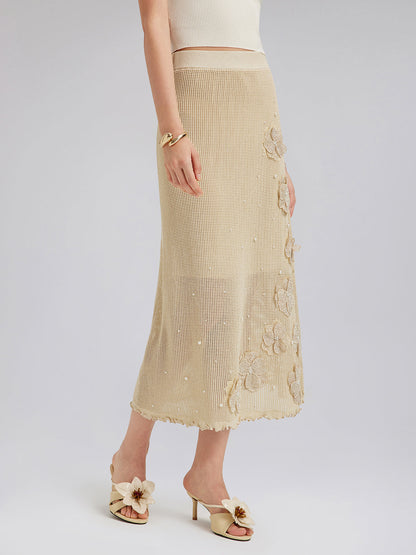 El Örgüsü Dantelli Boncuklu Triko Etek