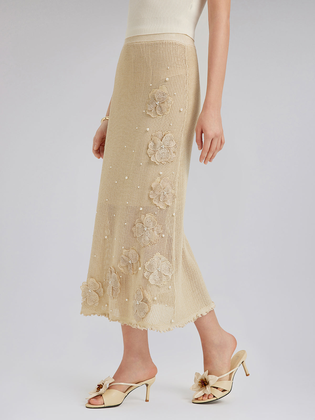 El Örgüsü Dantelli Boncuklu Triko Etek