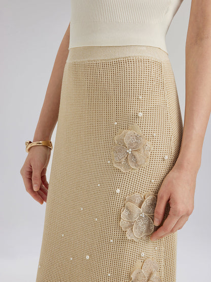 El Örgüsü Dantelli Boncuklu Triko Etek