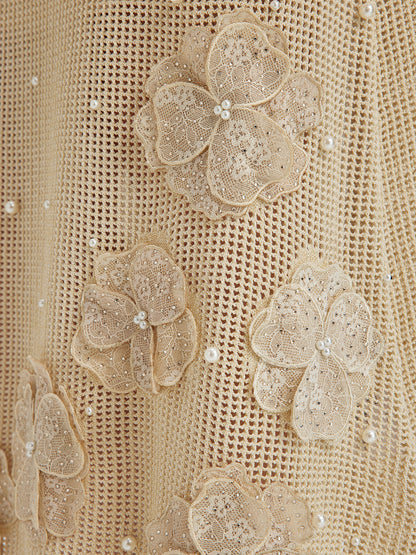 El Örgüsü Dantelli Boncuklu Triko Etek