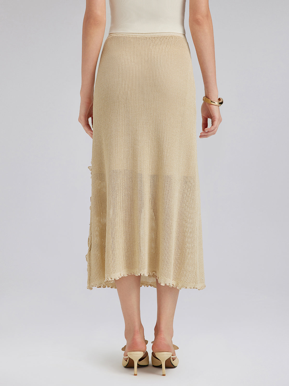 El Örgüsü Dantelli Boncuklu Triko Etek