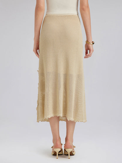 El Örgüsü Dantelli Boncuklu Triko Etek