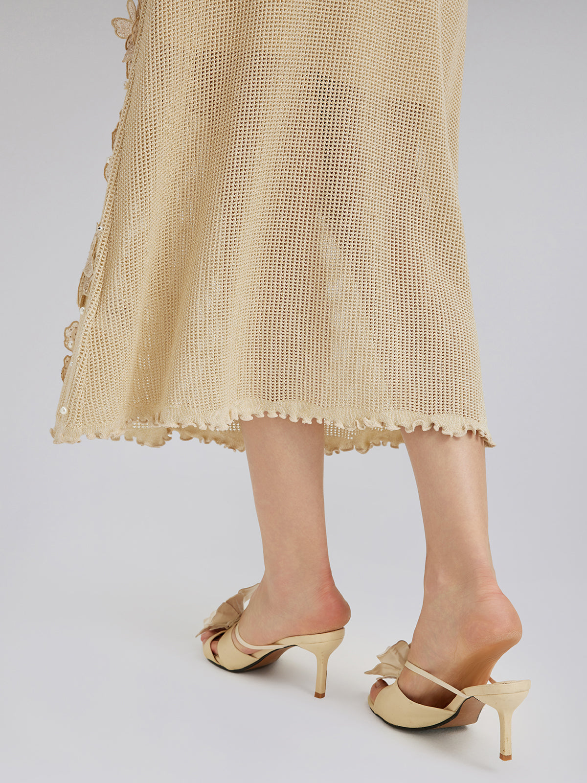 El Örgüsü Dantelli Boncuklu Triko Etek