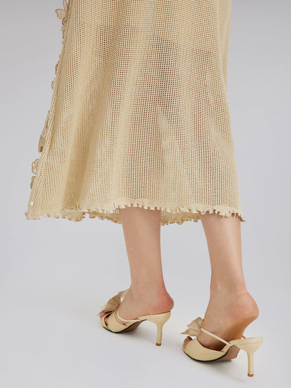 El Örgüsü Dantelli Boncuklu Triko Etek