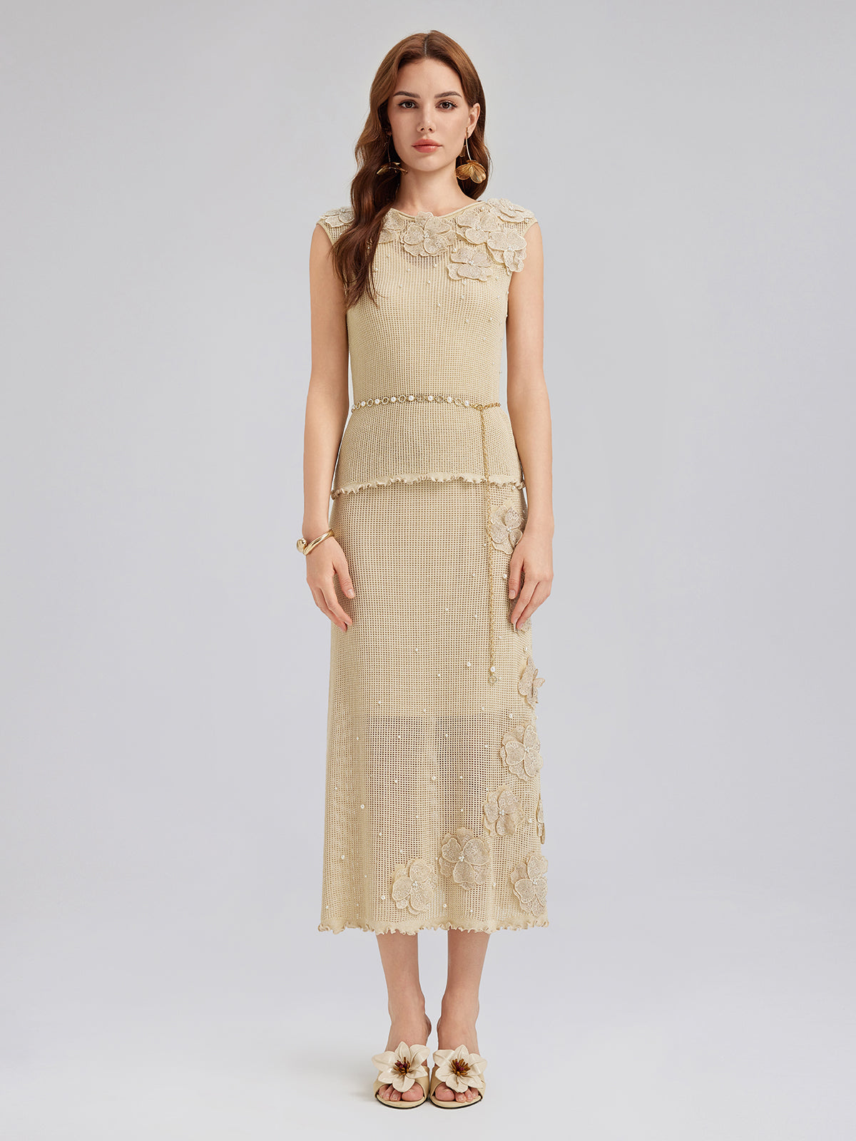 El Örgüsü Dantelli Boncuklu Triko Etek