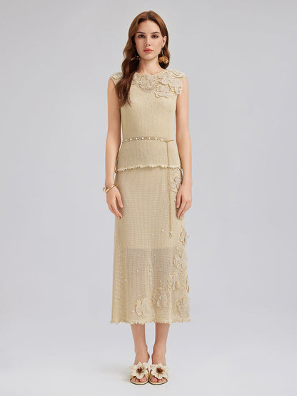 El Örgüsü Dantelli Boncuklu Triko Etek