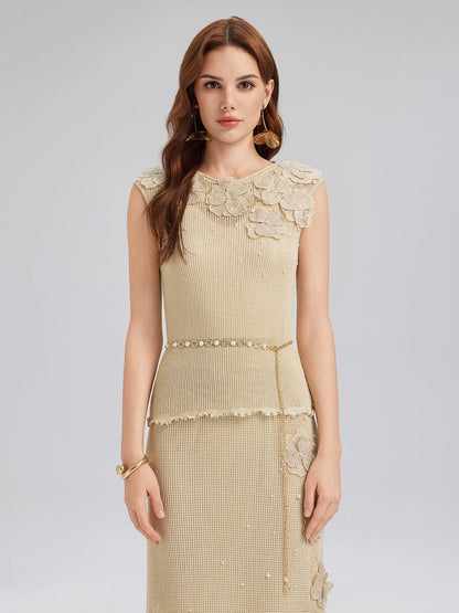 El Örgüsü Dantelli Boncuklu Triko Bluz