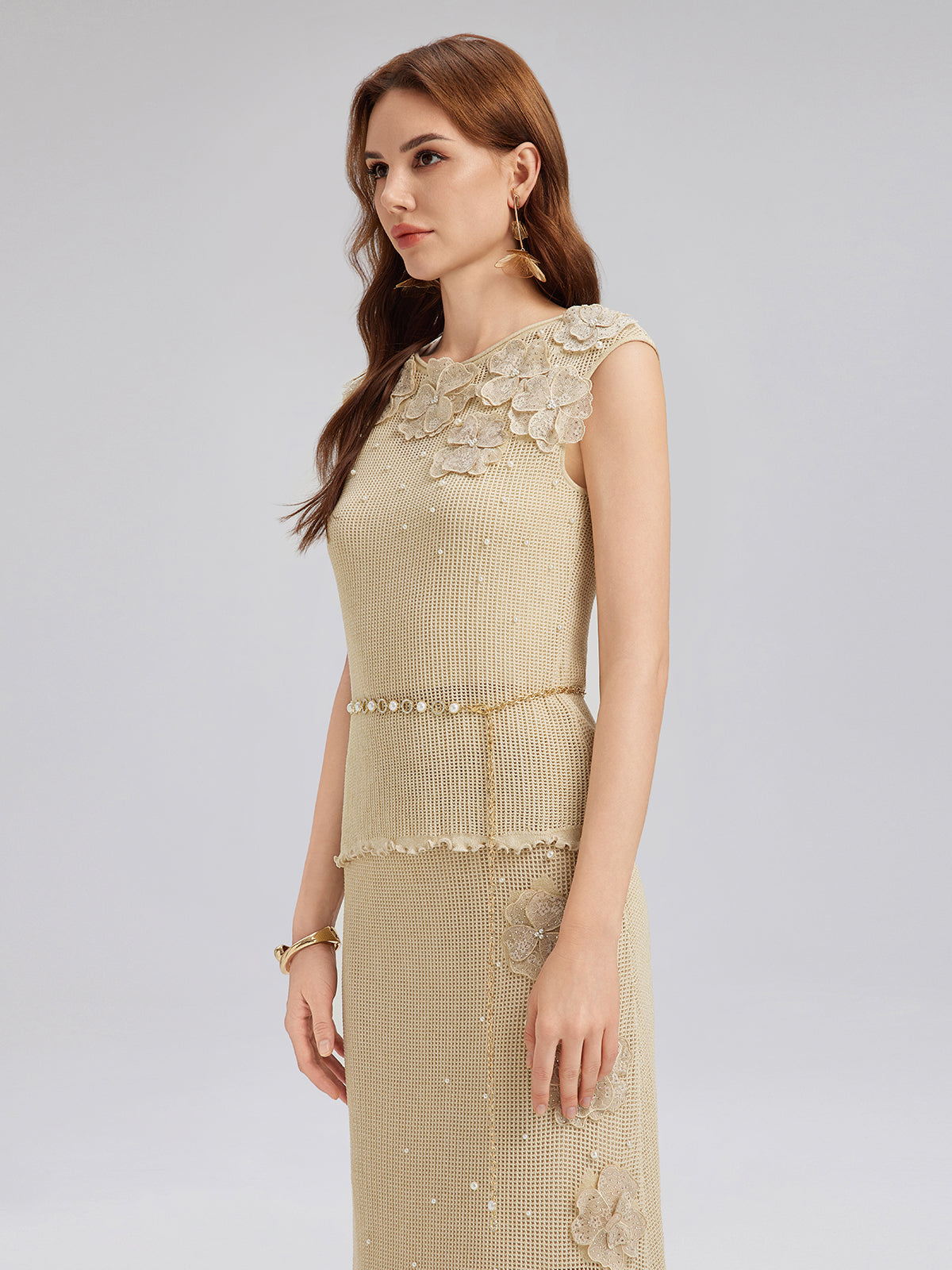 El Örgüsü Dantelli Boncuklu Triko Bluz