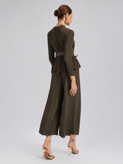 Pileli Dokulu Beli Lastikli Bol Pantolon