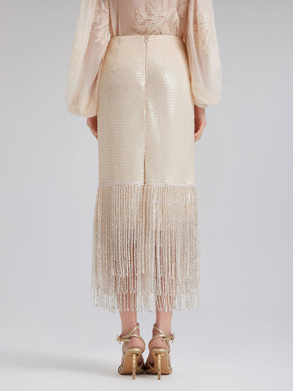 Pullu Kristal Püsküllü Yırtmaçlı Etek