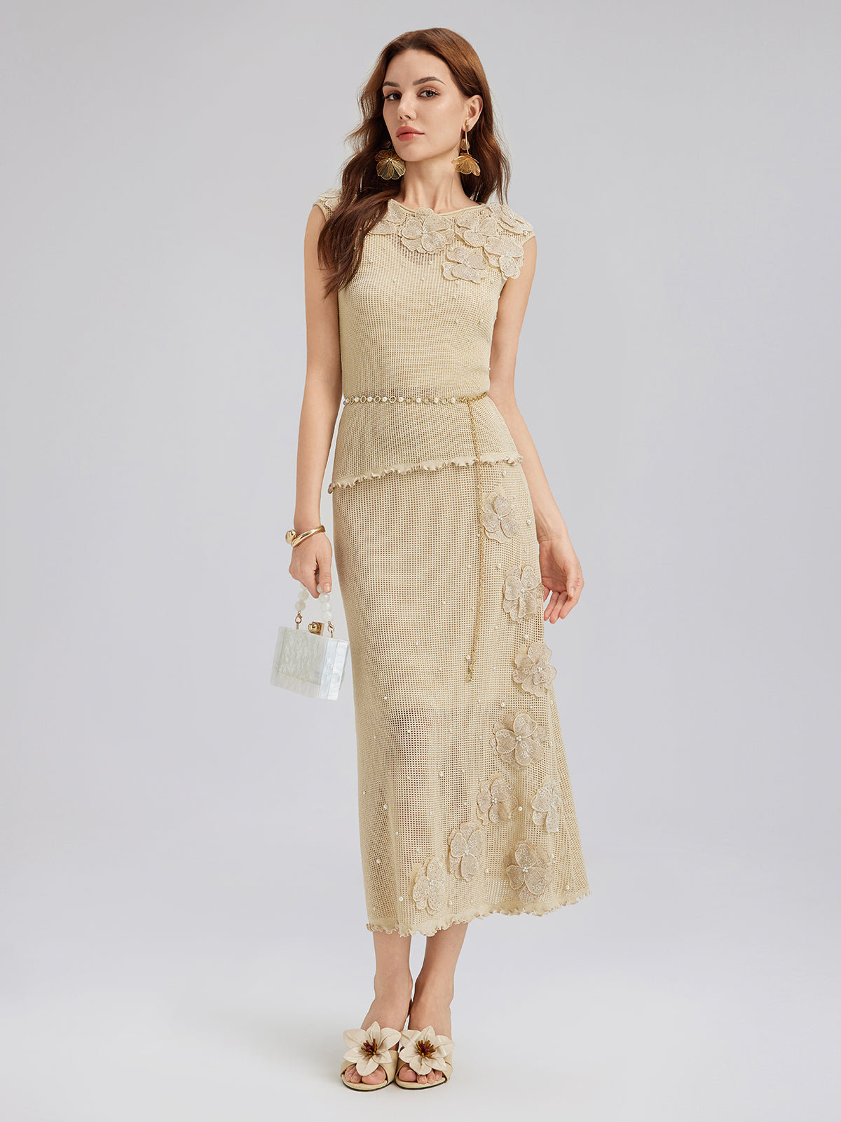 El Örgüsü Dantelli Boncuklu Triko Etek