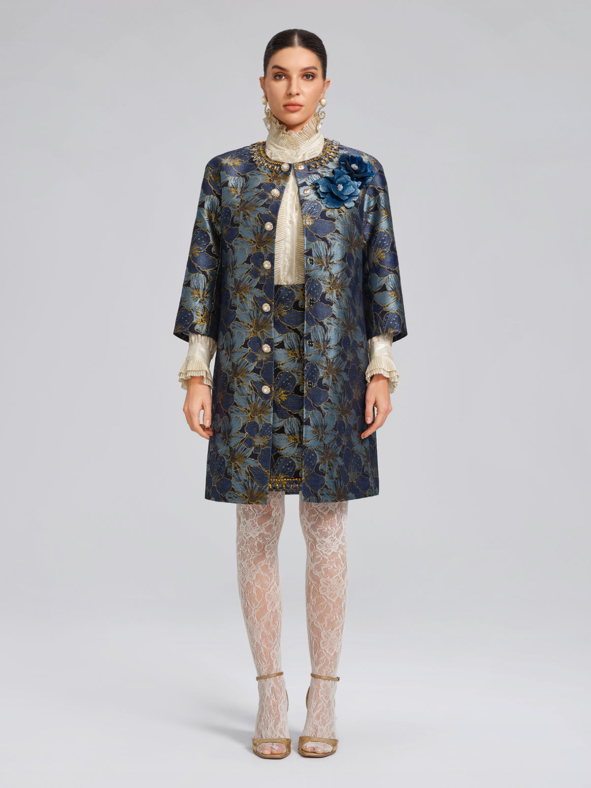 El İşlemesi Taşlı Jakar Mini Etek