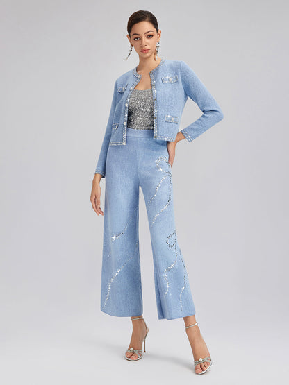 Yün Taşlı Jakar Esnek Pantolon