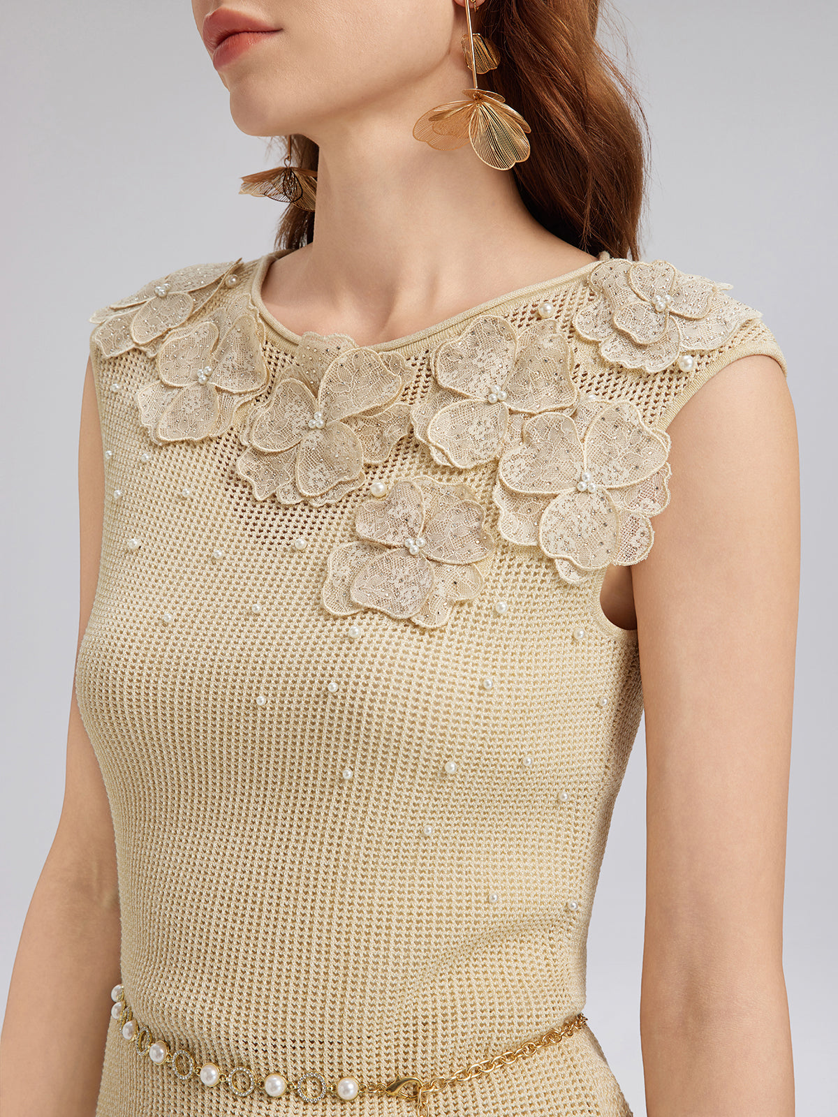 El Örgüsü Dantelli Boncuklu Triko Bluz