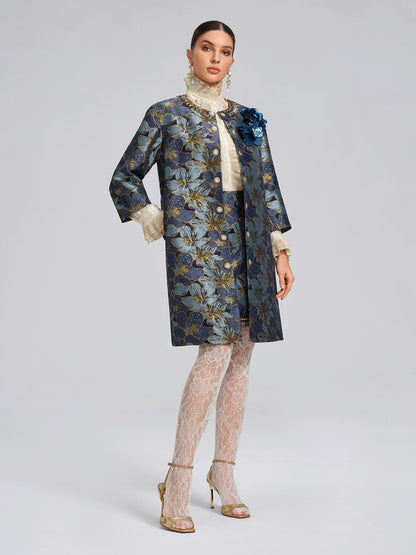 El İşlemesi Taşlı Çiçekli Jakar Ceket