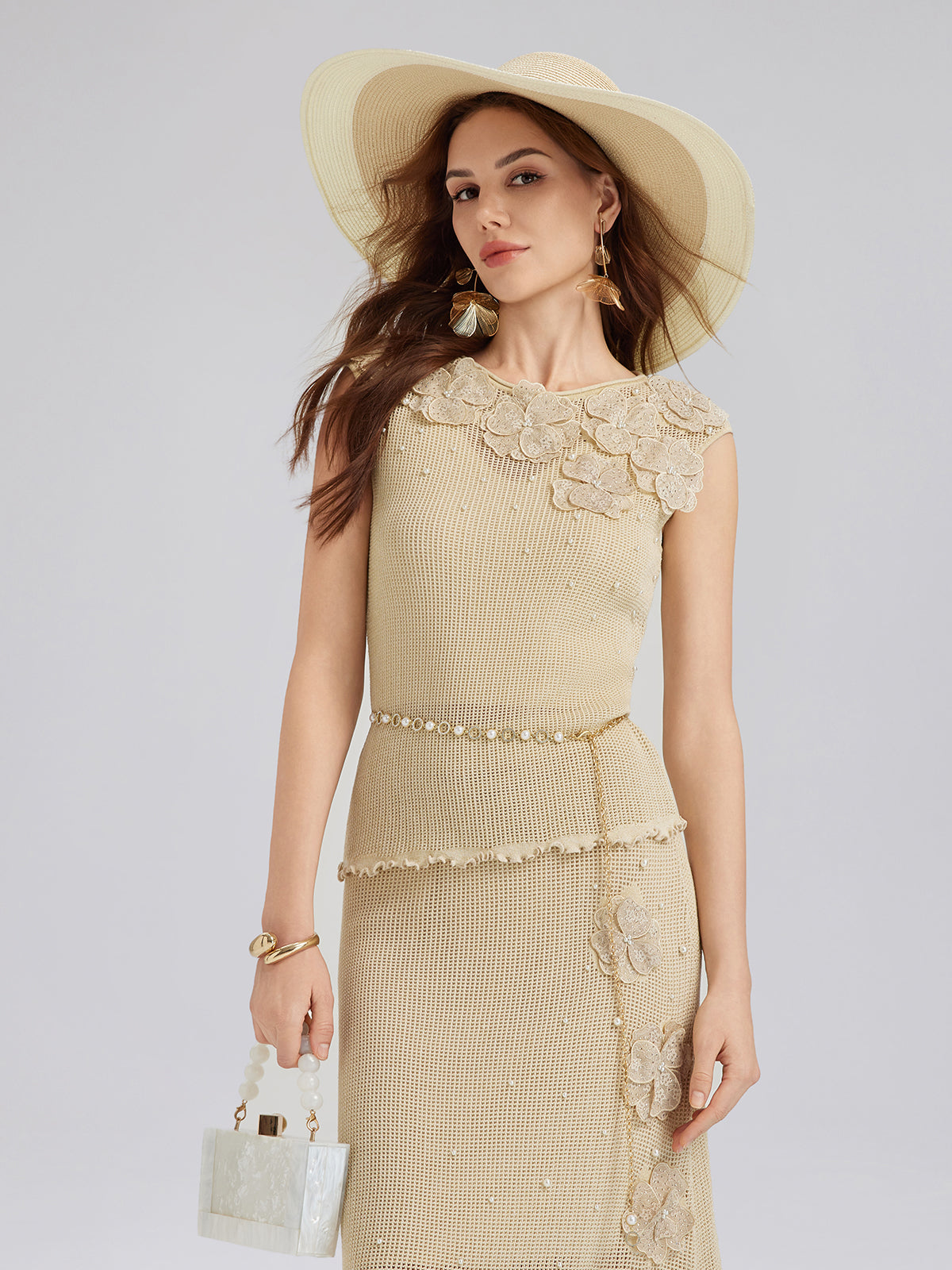 El Örgüsü Dantelli Boncuklu Triko Bluz