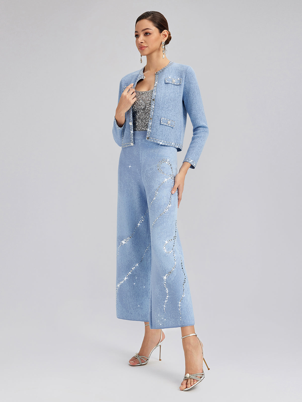 Yün Taşlı Jakar Esnek Pantolon