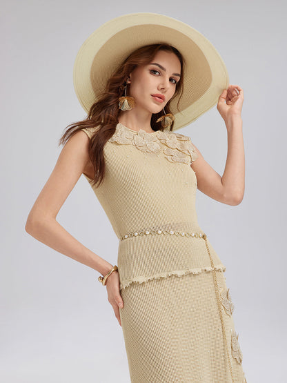 El Örgüsü Dantelli Boncuklu Triko Bluz