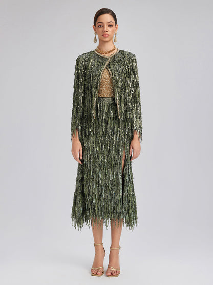 El Yapımı Pullu Püsküllü Yırtmaçlı Balık Etek