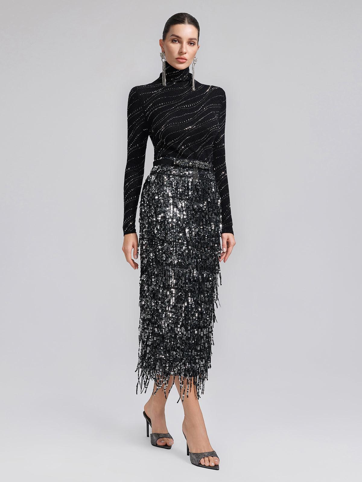 Püsküllü Pullu Midi Etek