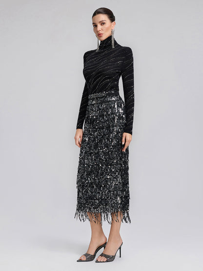 Taşlı Esnek Yün Boğazlı Bluz