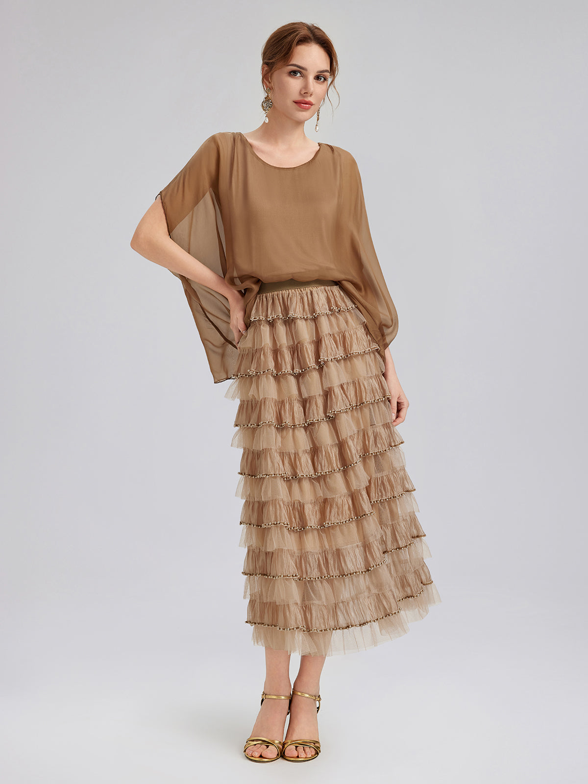 El Boyaması Şeffaf İpek Bluz