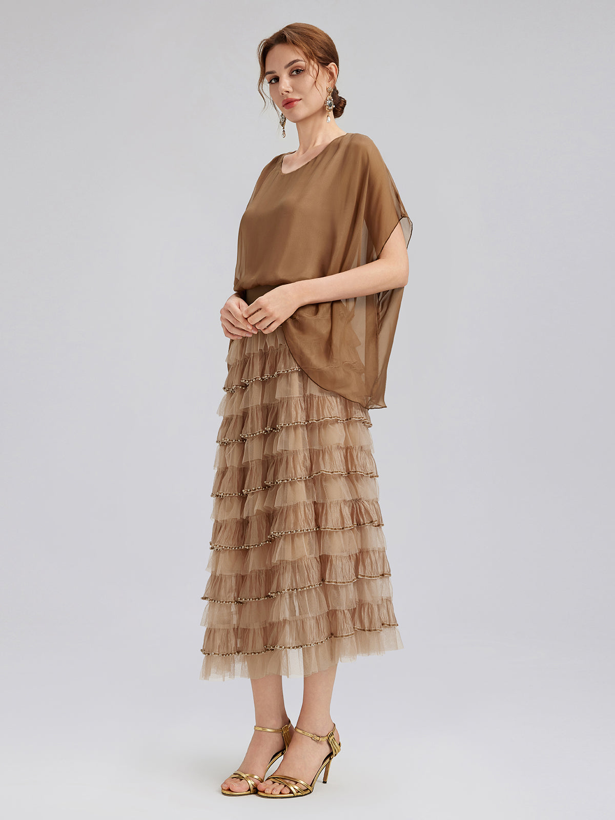 El Boyaması Şeffaf İpek Bluz