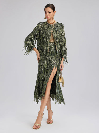 El Yapımı Pullu Püsküllü Yırtmaçlı Balık Etek