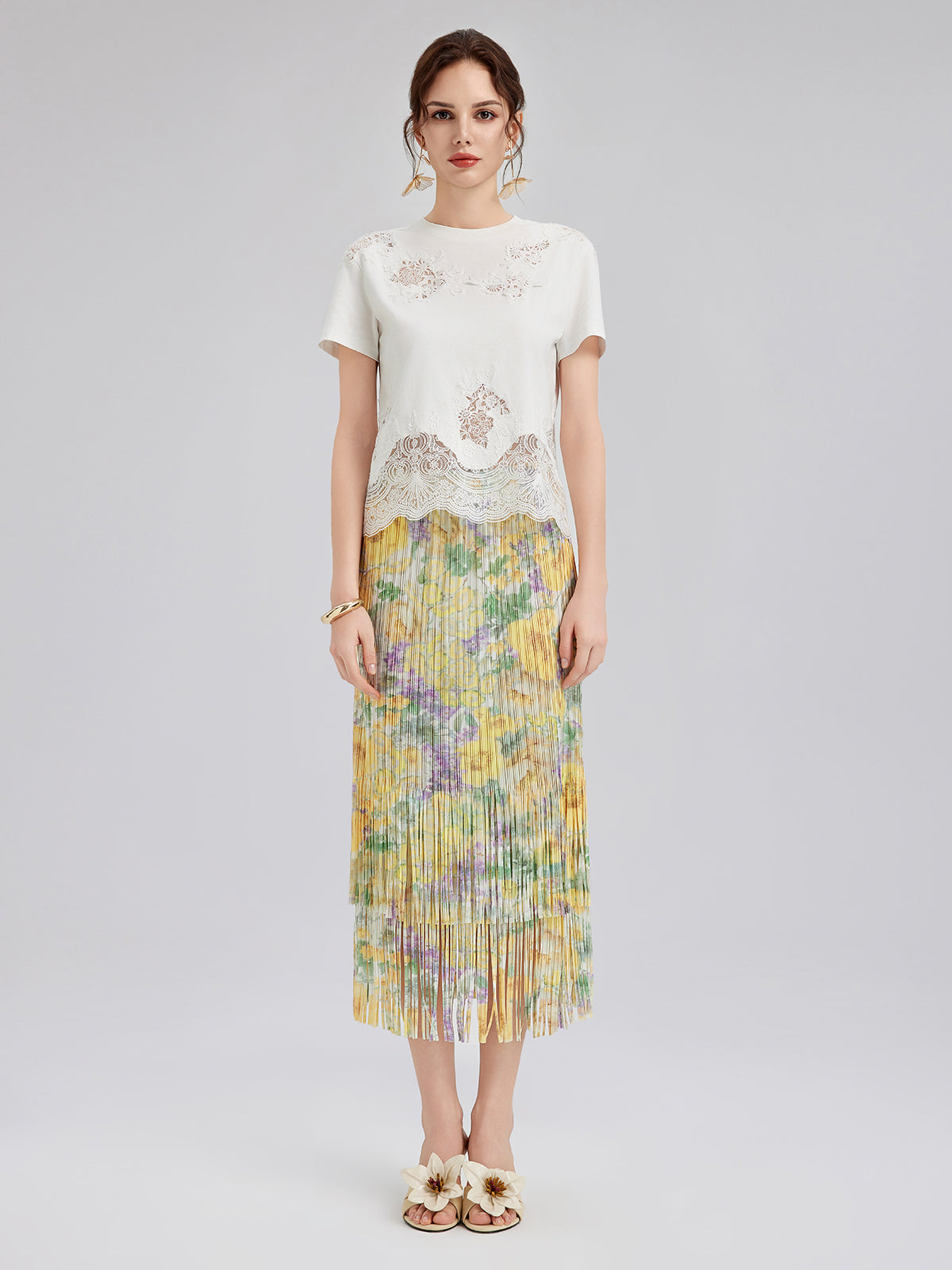 Moda Dantel Kenarlı Pamuklu Tişört