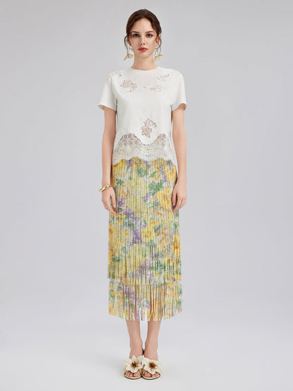 Moda Dantel Kenarlı Pamuklu Tişört