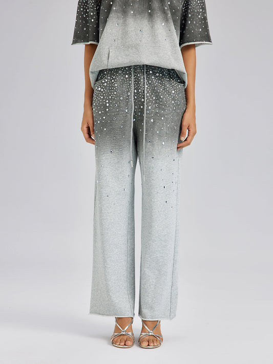 Renk Geçişli Taşlı Yıkamalı Triko Pantolon