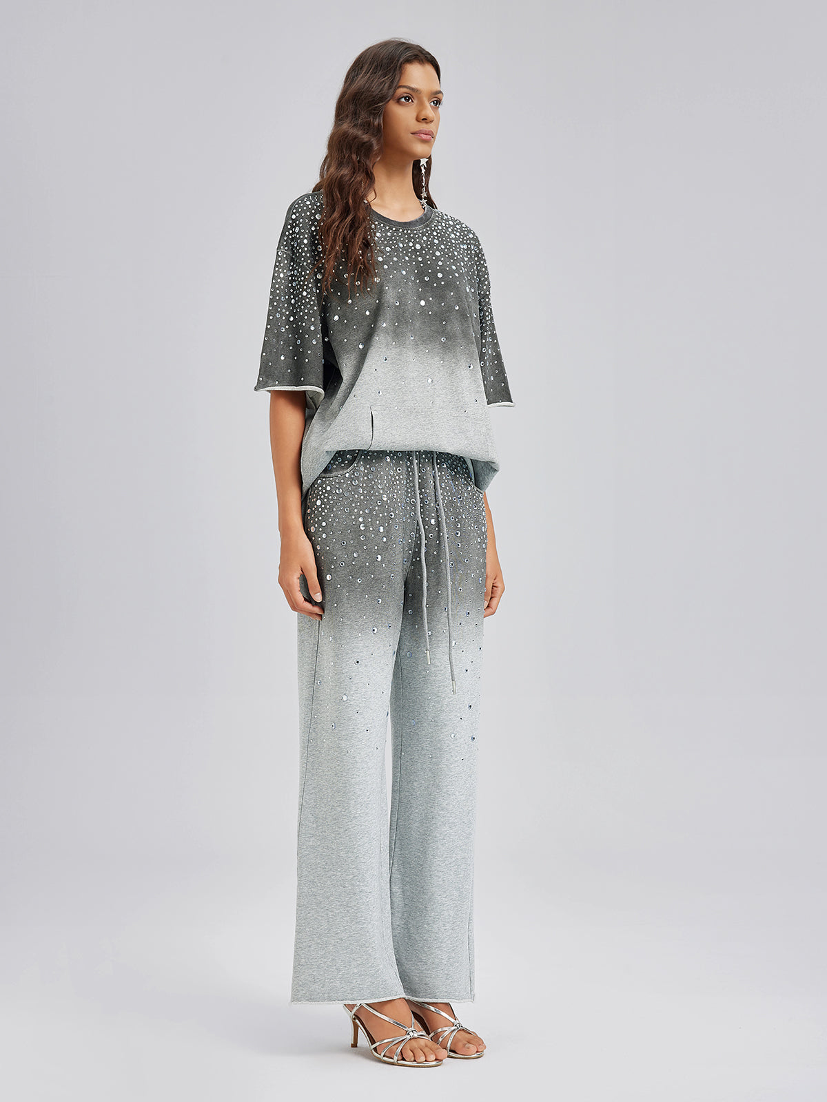 Renk Geçişli Taşlı Yıkamalı Triko Pantolon