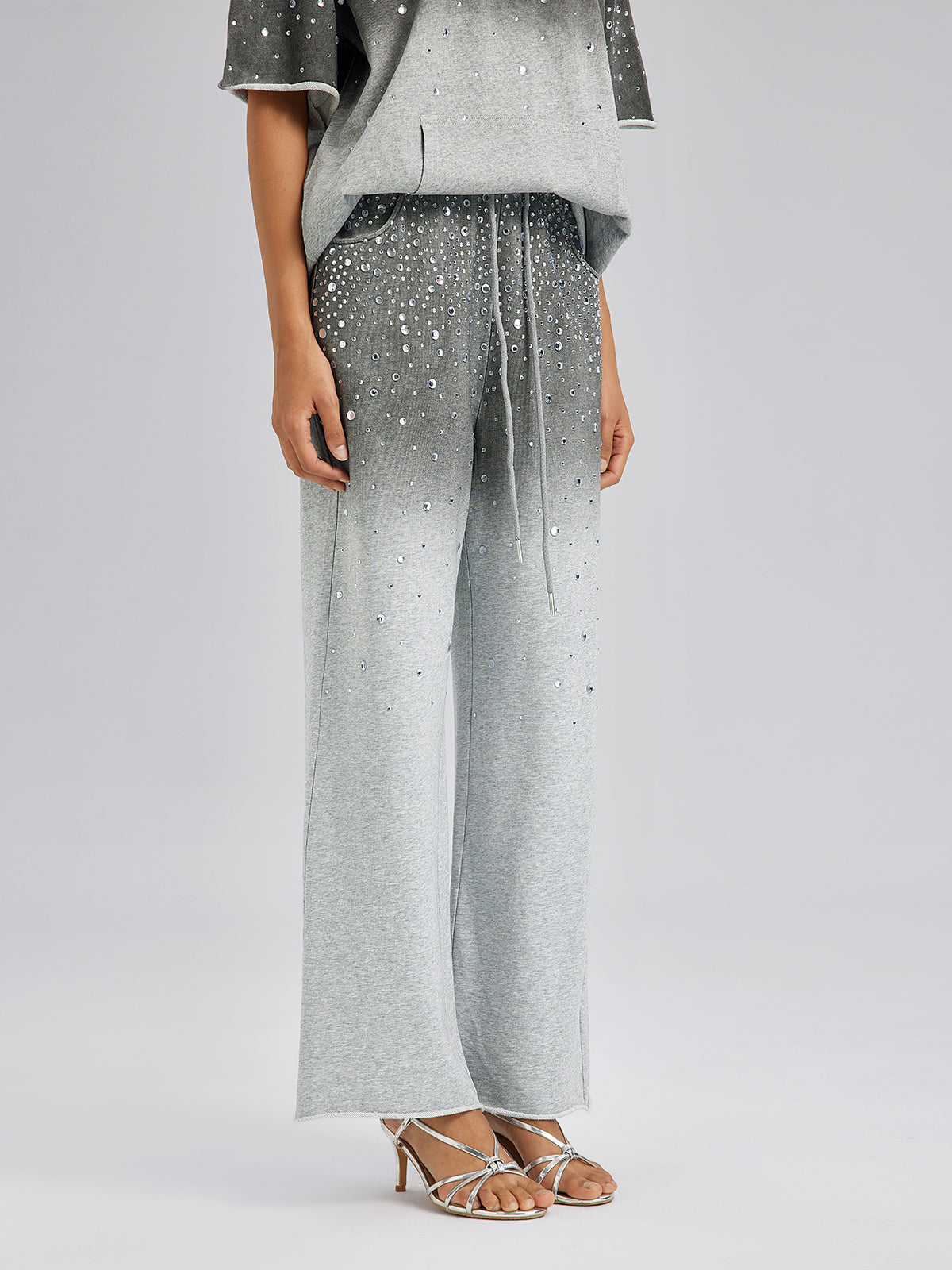 Renk Geçişli Taşlı Yıkamalı Triko Pantolon