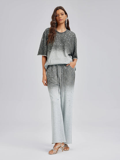 Renk Geçişli Taşlı Yıkamalı Triko Pantolon