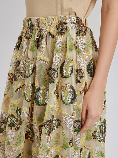 Pullu Dantelli Kloş Etek