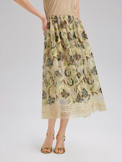 Pullu Dantelli Kloş Etek