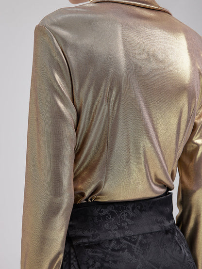 Şık Gül Pileli V Yaka Bluz