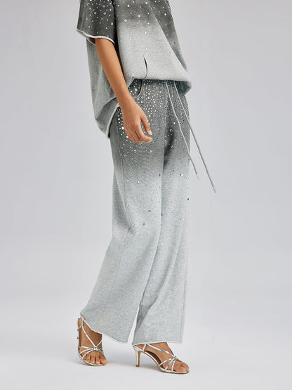 Renk Geçişli Taşlı Yıkamalı Triko Pantolon