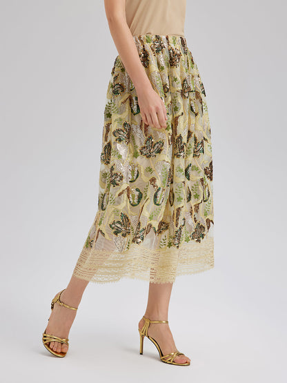 Pullu Dantelli Kloş Etek