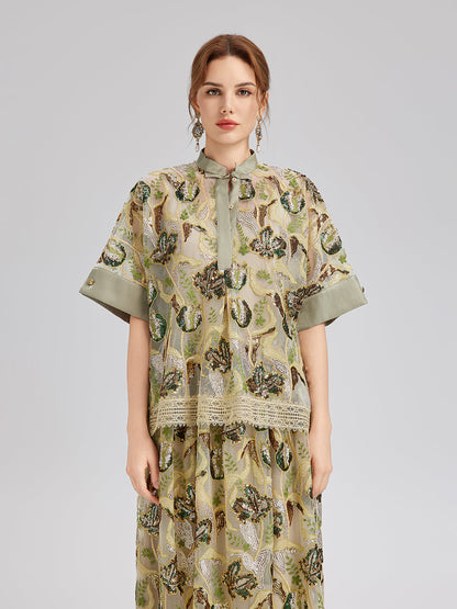 Pullu Dantelli Yarım Balıkçı Bluz