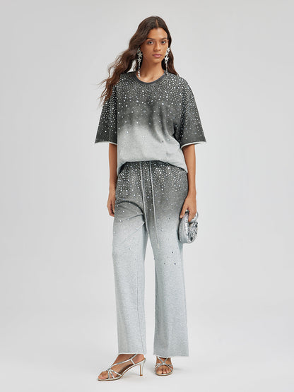 Renk Geçişli Taşlı Yıkamalı Triko Pantolon
