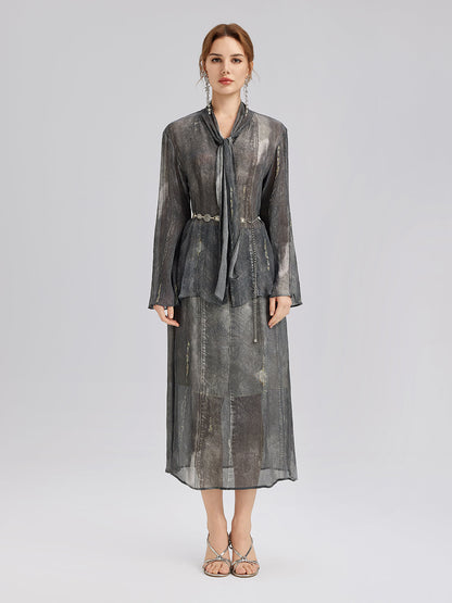 Kot Görünümlü Yıkamalı Bağlamalı Bluz