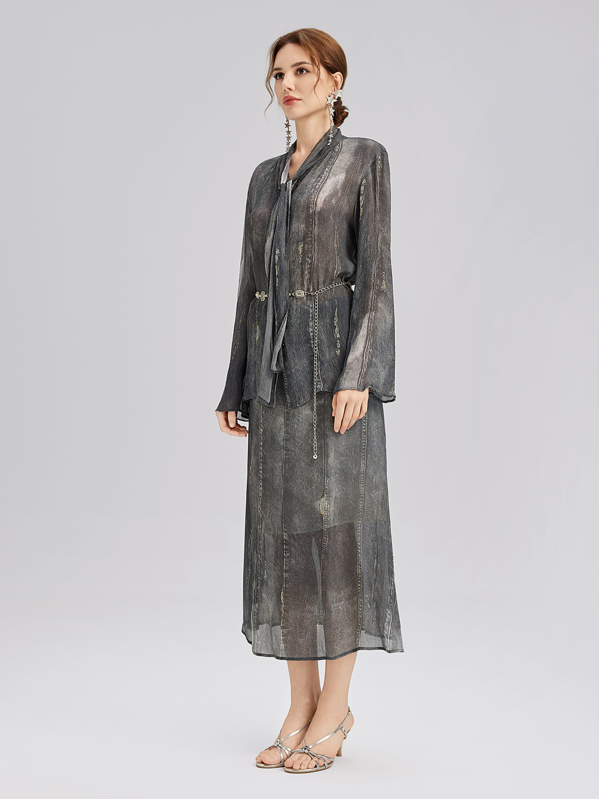 Kot Görünümlü Yıkamalı Bağlamalı Bluz