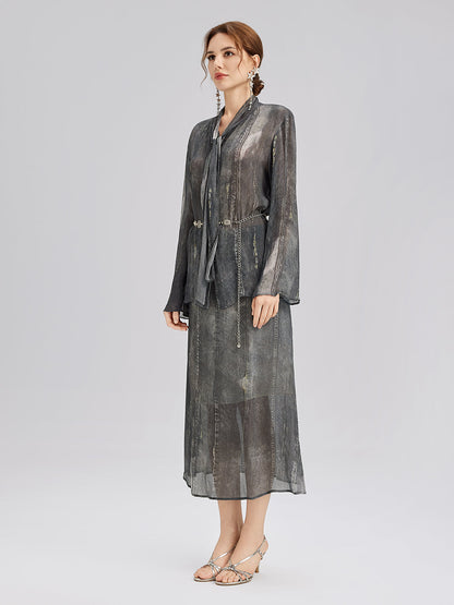 Kot Görünümlü Yıkamalı Bağlamalı Bluz