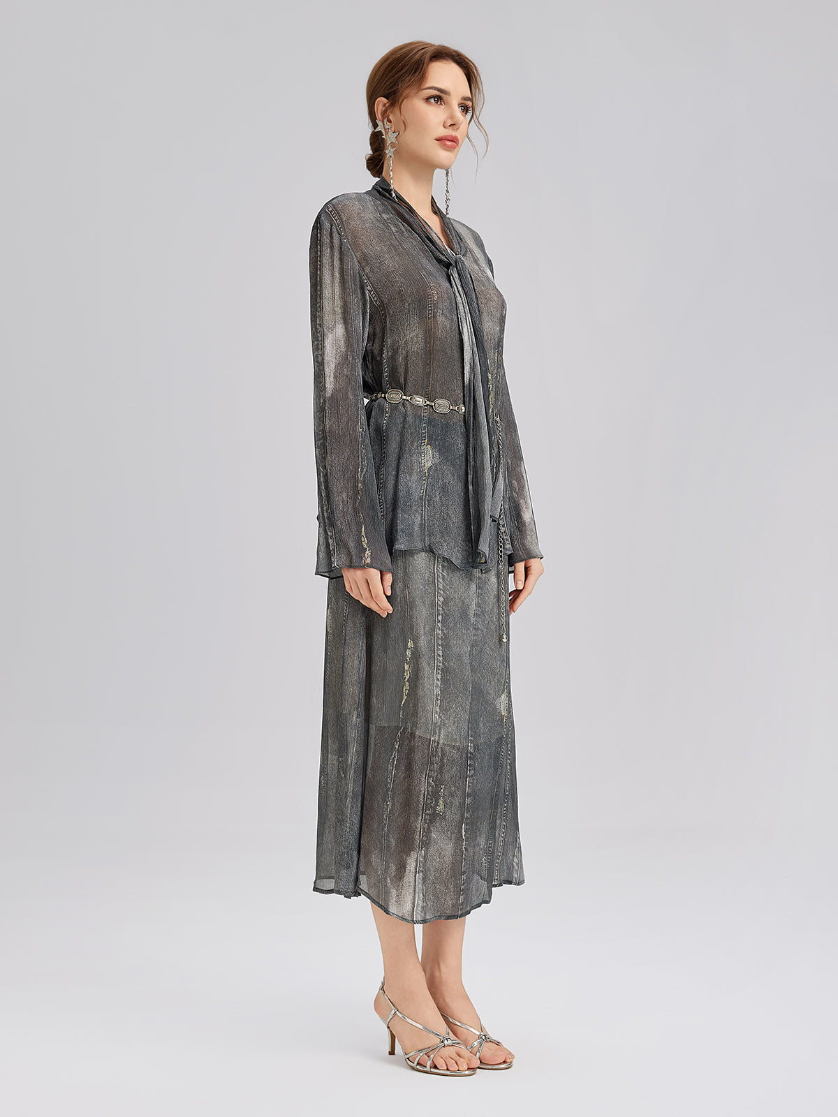 Kot Görünümlü Yıkamalı Bağlamalı Bluz