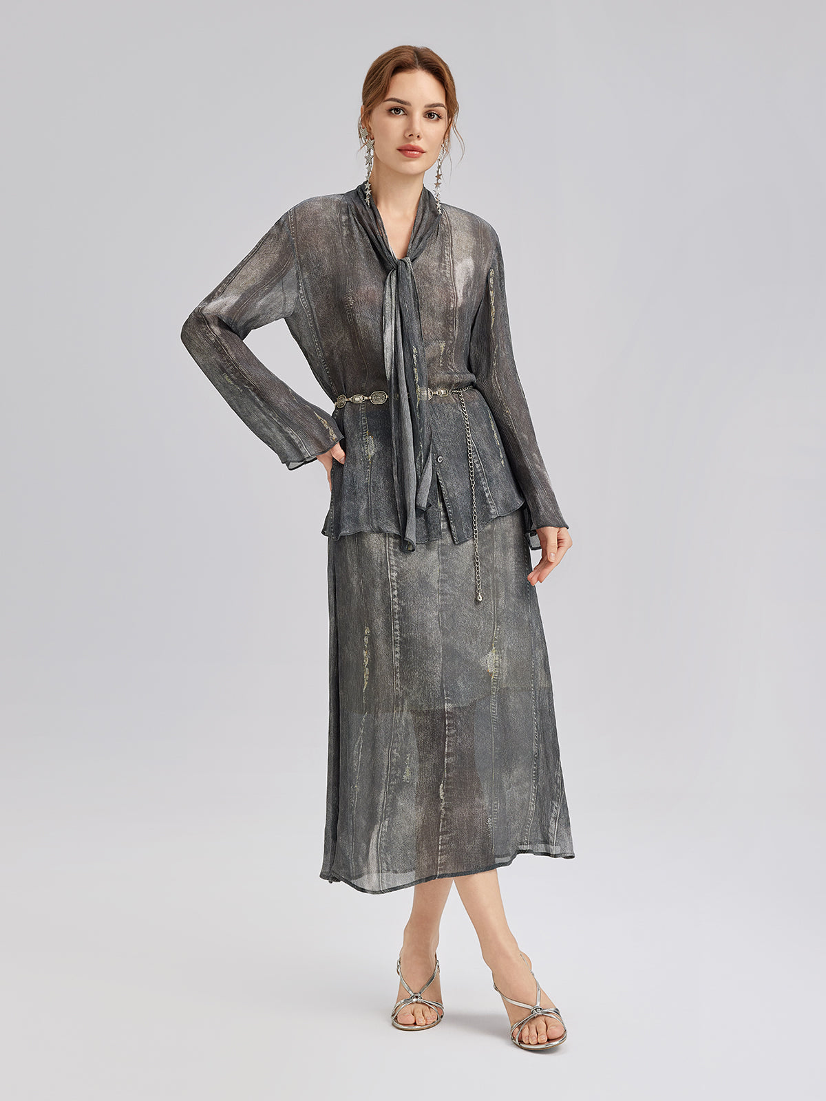 Yıkamalı Kot Görünümlü Midi Etek