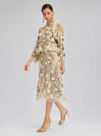 Pullu Çiçek Nakışlı Lastikli Balık Etek